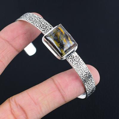Memorial Day Sale 925 Sterling Silver Natural Iron Tiger Eye New Bangle Bracelet