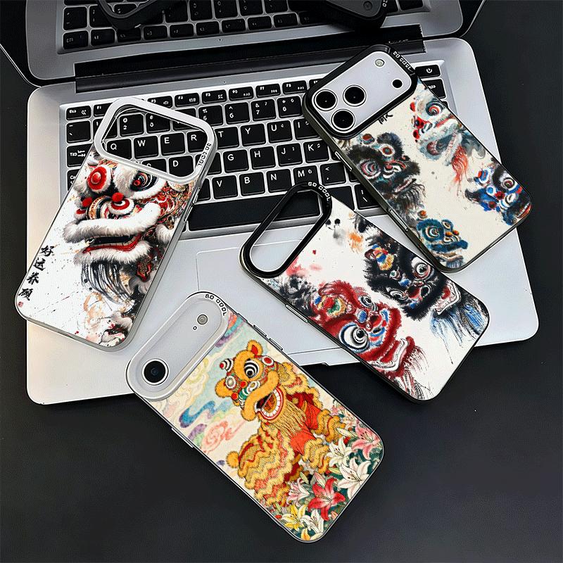 Lion Dance Ink Wash Soft Phone Case for iPhone 15 16 17 Pro Max 17Air 16E 14 Plus 13 12 Mini Shockproof Cover Back Shell