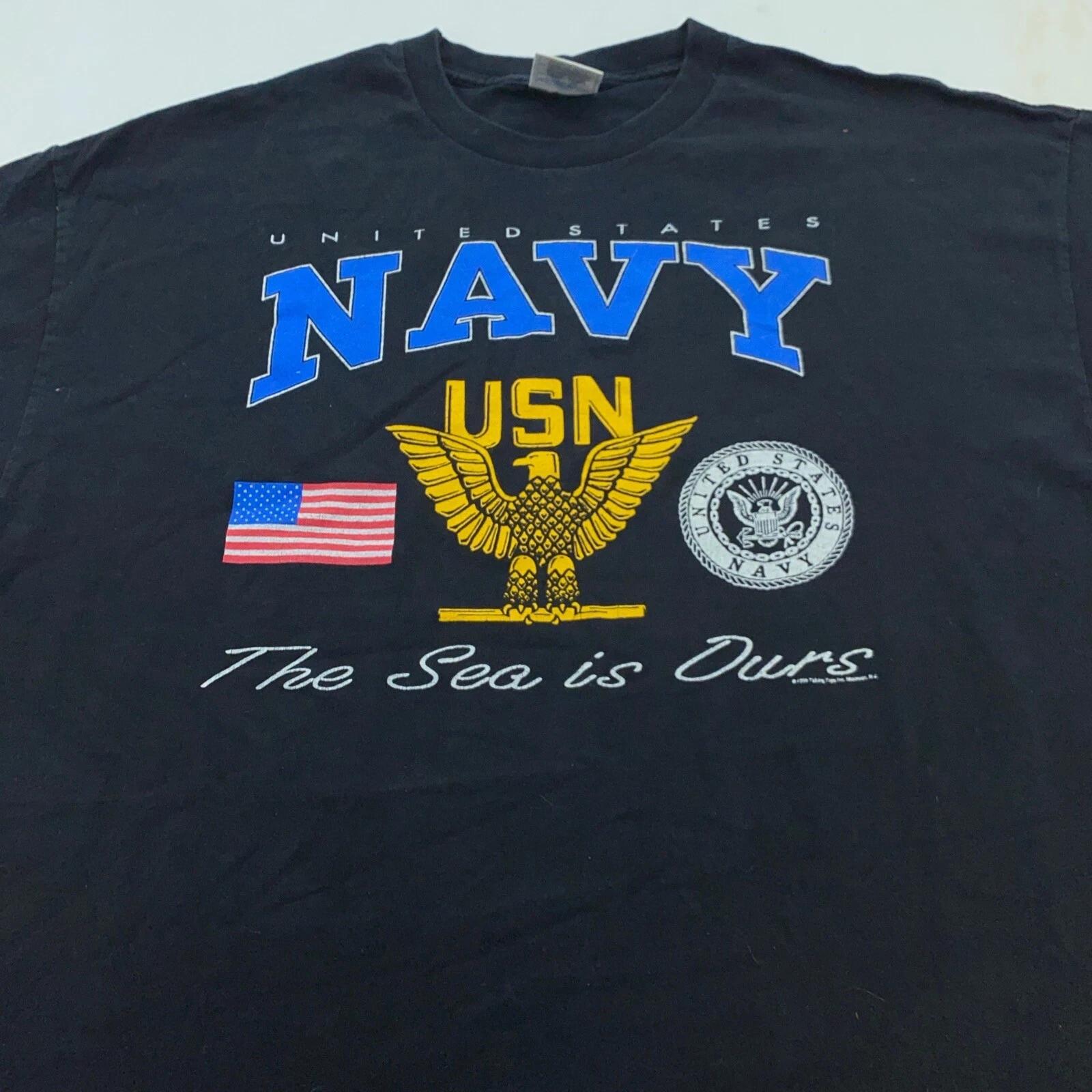 vintage 90s UNITED STATES NAVY THE SEA IS OURS T-Shirt XL military soft M
