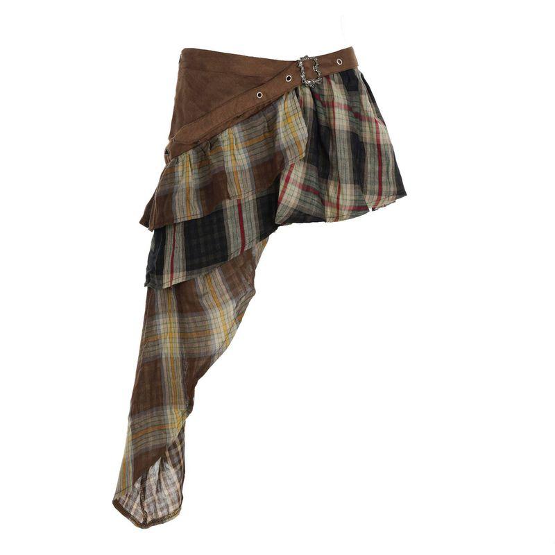 American Retro Style Ins Street Style Hot Girl Hippie Wasteland Style Patchwork Irregular Hem Short Skirt for Women Dark Brown S
