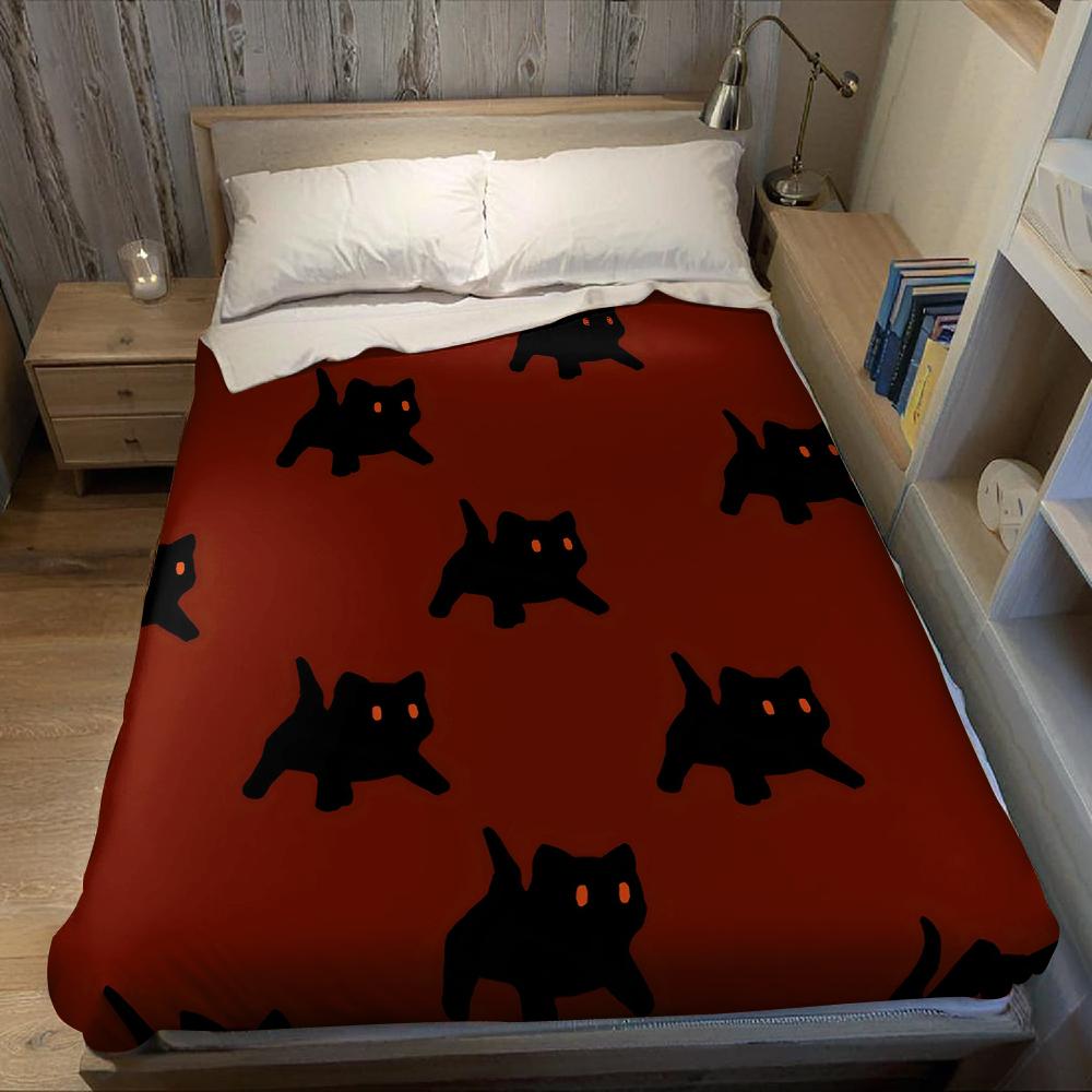 Crimson Black Cats Flannel Blanket Warm Soft Halloween Christmas Couch Warm Cozy Decorative Decor Gift for All Season