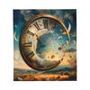 Comfortable clock and planetary printed flannel blanket-soft,warm lightweightseasonmachinewashablecolorfulretrostylefantasytheme