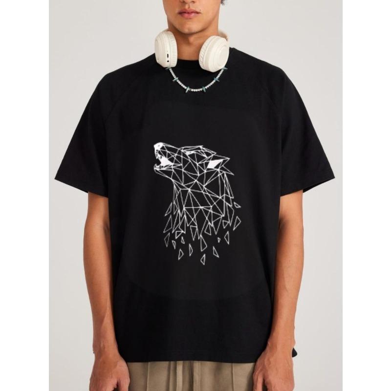 Белая футболка с геометрическим принтом медведя для повседневной носки XXXXL чёрный 1190₽
