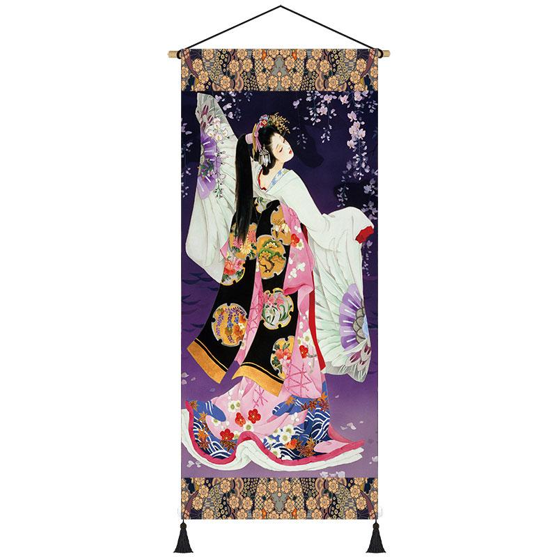 Toile murale rétro avec geisha japonaise vintage, kimono, femme ukiyo-e, affiche, restaurant, maison, salon, peinture à suspendre