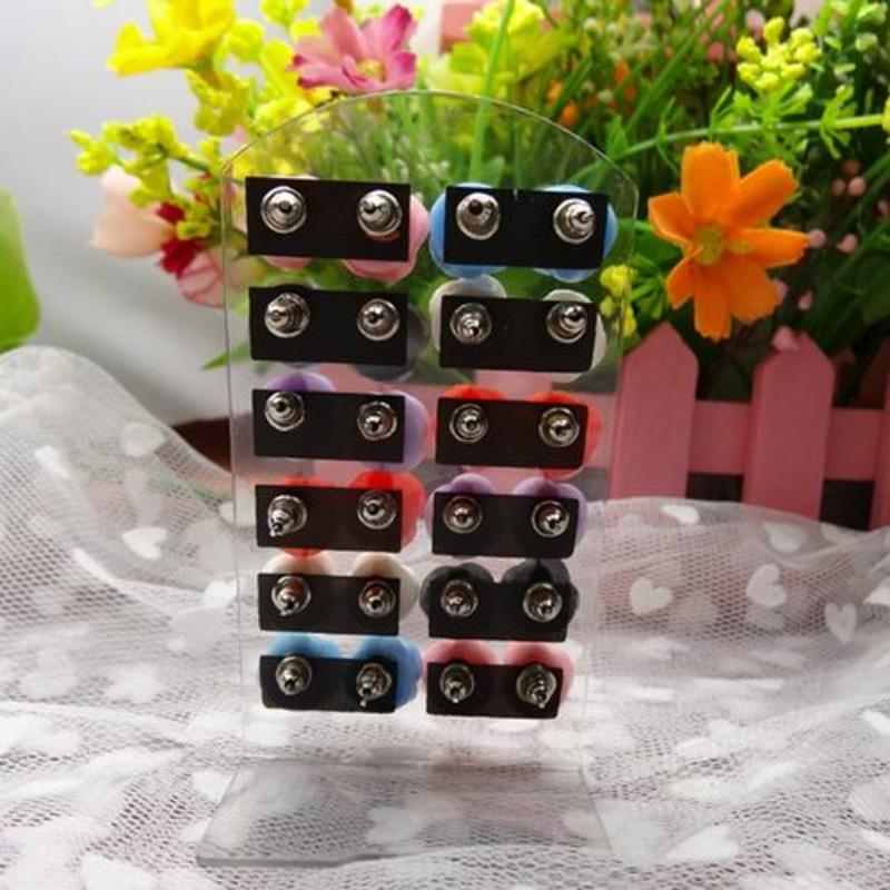 12 Pairs Women's Fashion Rose Flower Mixed Color Flower Ear Stud Earring