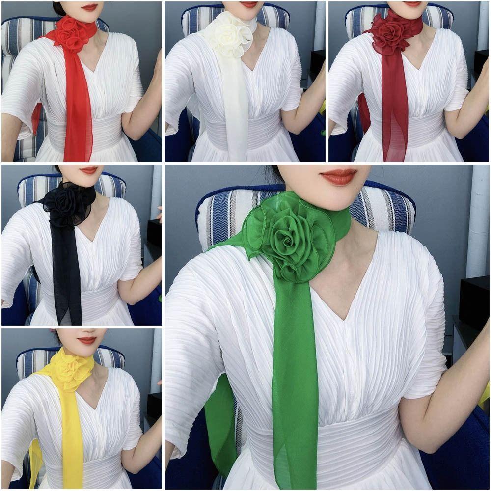 Versatile Chiffon Scarf Flower Neckerchief Sweet Floral Scarf Shawl  Women
