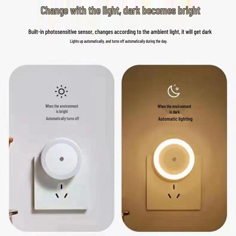 Smart LED Bedside Night Light with Sensor Control - Energy-Saving Plug-in for Children's Bedroom