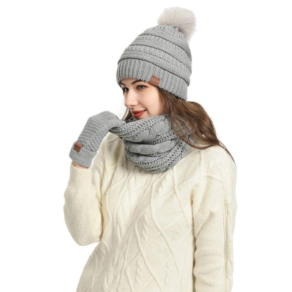 4Pcs/Set Ear Protection Knitted Hat Soft Touchscreen Gloves Winter Winter Warm Mitten  for Men Women