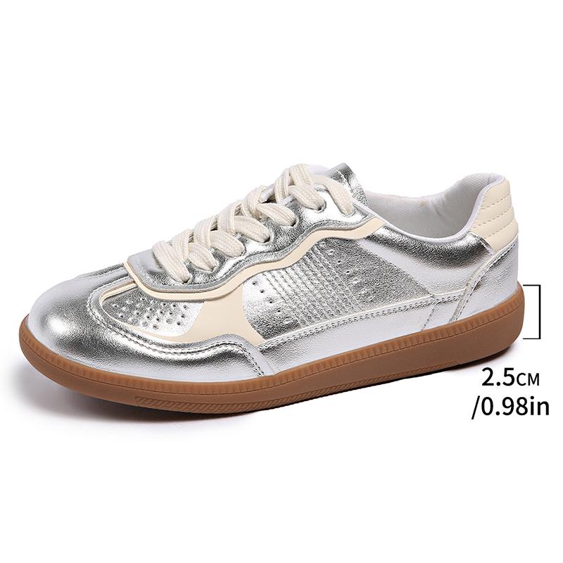 

Fashion Silver Vulcanized Sneakers Women Soft Sole Casual Sports Shoes Woman 2025 Spring Autumn Lightweight Non Slip Flat Shoes 40 серебряный