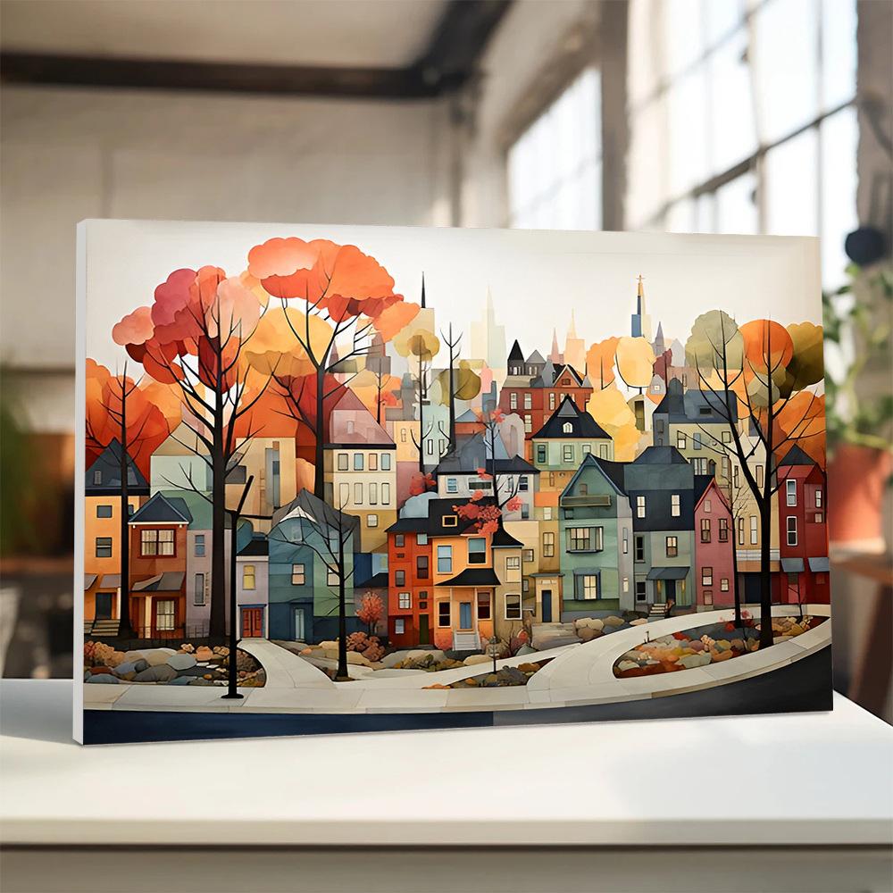 Dipinto su tela con paesaggio di villaggio con cornici Arte da parete Quadro da appendere Disegna Soggiorno Decorazione per la casa Regalo di compleanno