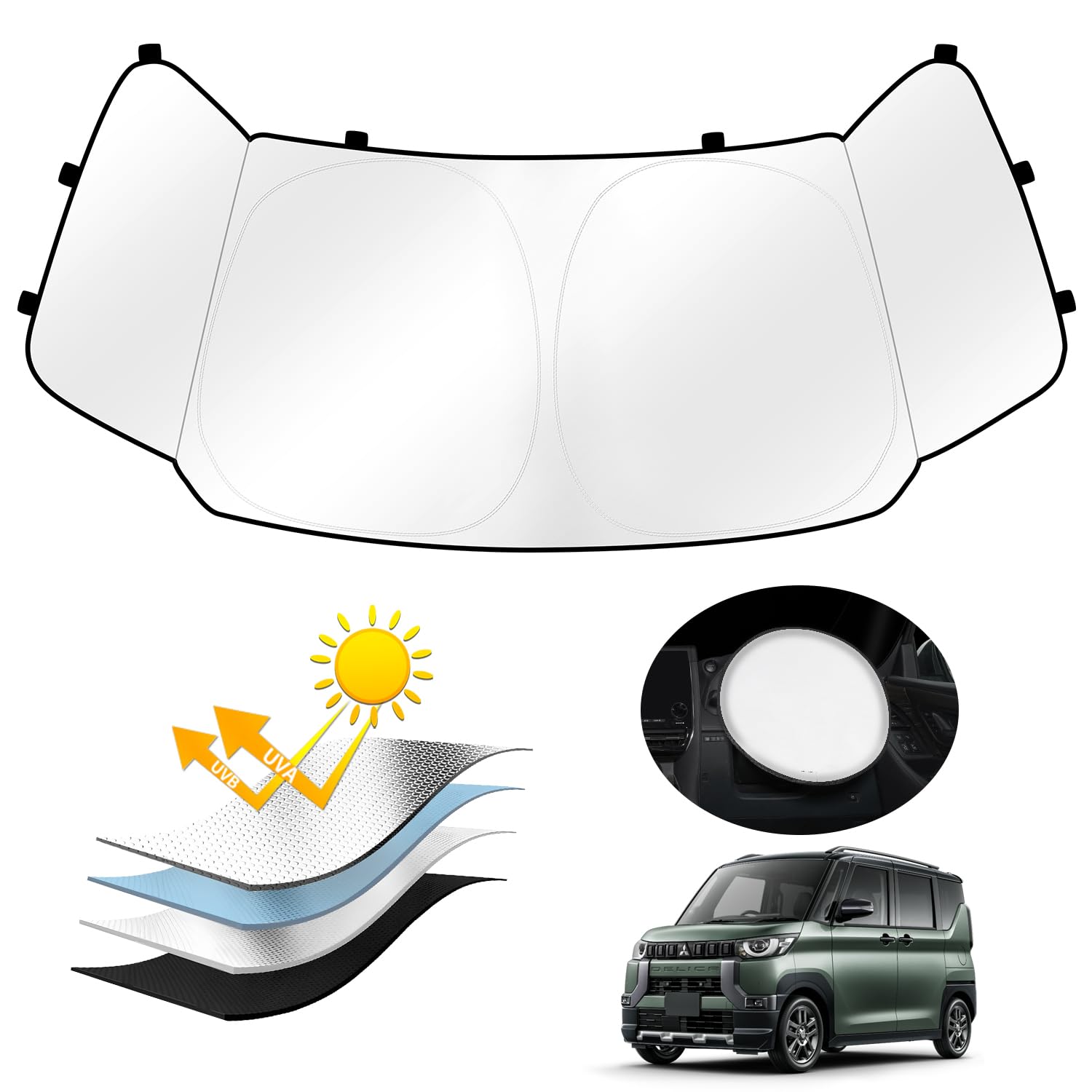 

AUTO SPEC Front Sunshade for Mitsubishi Delica Mini B38A 2023 Blackout Front Sunshade with Integrated Triangle UV Sun Heat Easy Installation and