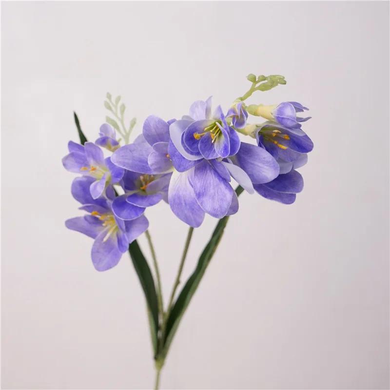 5Pcs Artificial Real Touch Fragrant Snow Orchids Flowers Wedding Decor Floral Party Home Decoration Fake Flowers Freesia Orchid