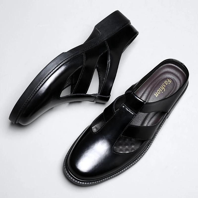 Fashion Summer Casual Leather Sandals Fashion Men Breathable Anti-slip Comfy Design Sandals Soft Bottom Outdoor Walking Half Drag Shoes