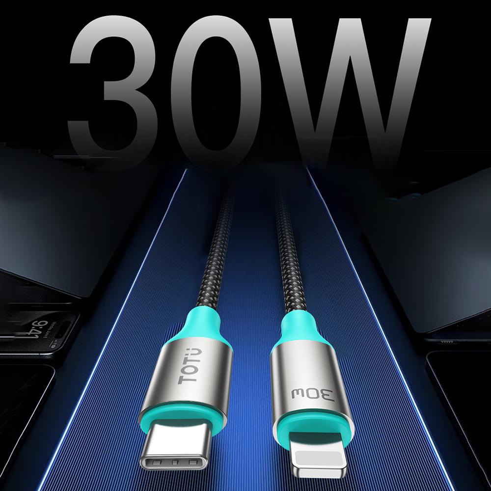 

TOTU CB-21-PD 120cm USB-C to Lightning Braided Cable 30W Charging Data Sync Cord A
