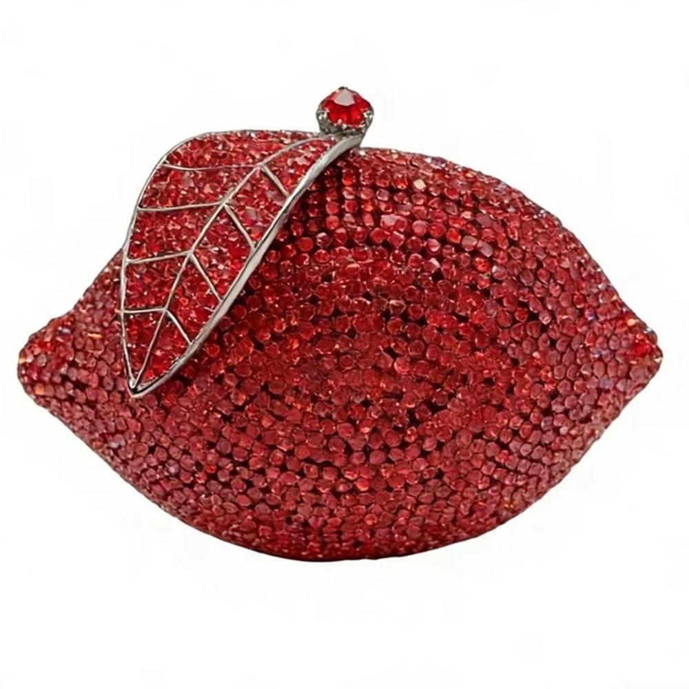 

Dazzling Lemon Shaped Women Crystal Clutch Evening Bags Luxury Red/Pink Bag Hollow Out Wedding Party Diamond Handbag And Purse 14.5cmX9.5cmX8.5cm