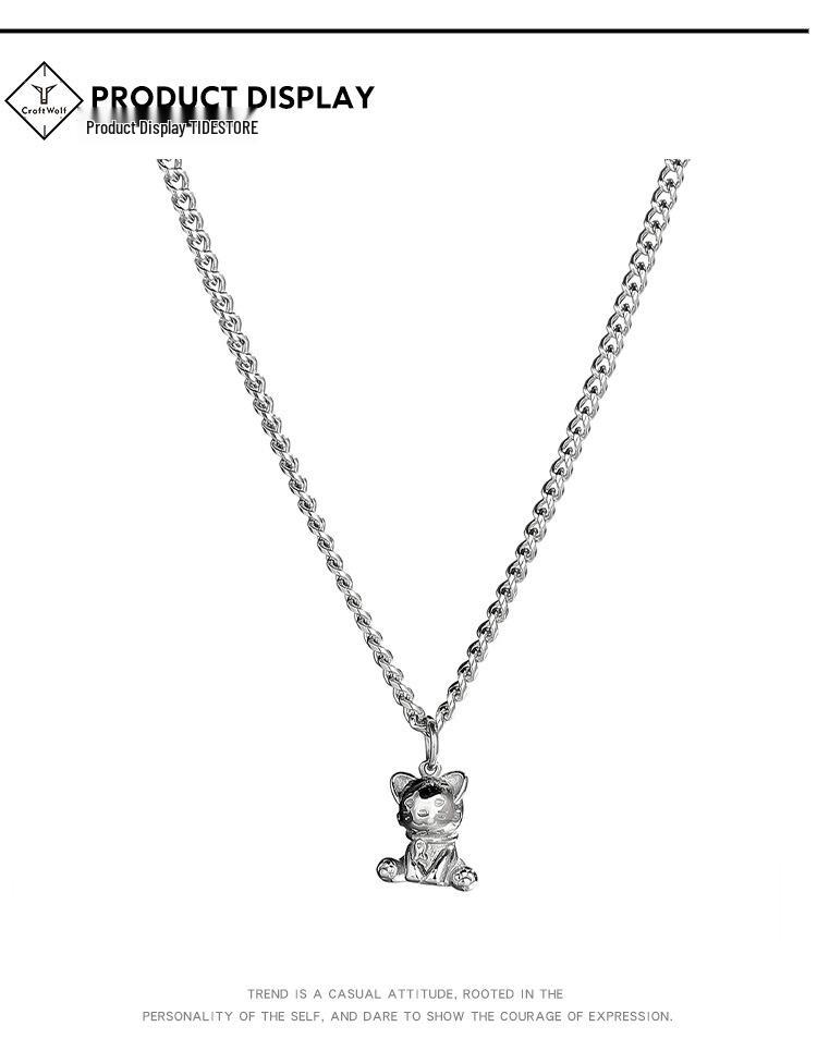 Trendy Titanium Steel Kitten Necklace: European & American Hip-Hop Style, Unisex Pendant Chain for Couples