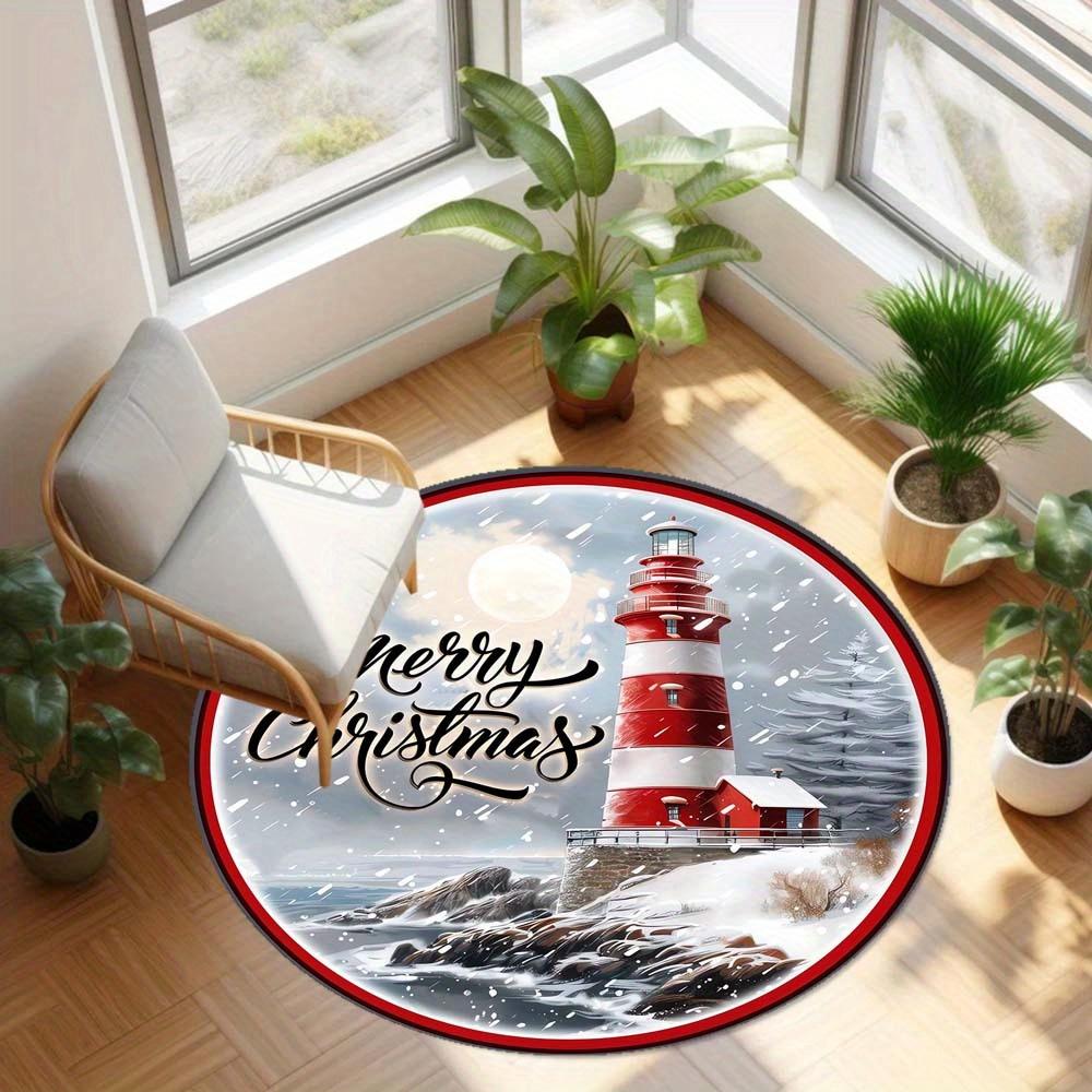 1 Piece Christmas Round Rug Suitable For Living Room Bedroom And Kitchen Home Decoration Room Decoration Gift For Friends And Family