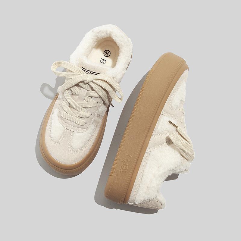Cold sticky shoes lamb wool cotton shoes spell niche velvet warm board shoes winter new daily training shoes 35