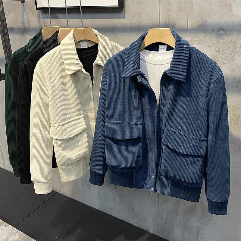Men's Spring and Autumn Thin Section of The Plus Size Short Paragraph Lapel Loose Solid Colour Casual Jacket Zip Section Jacket