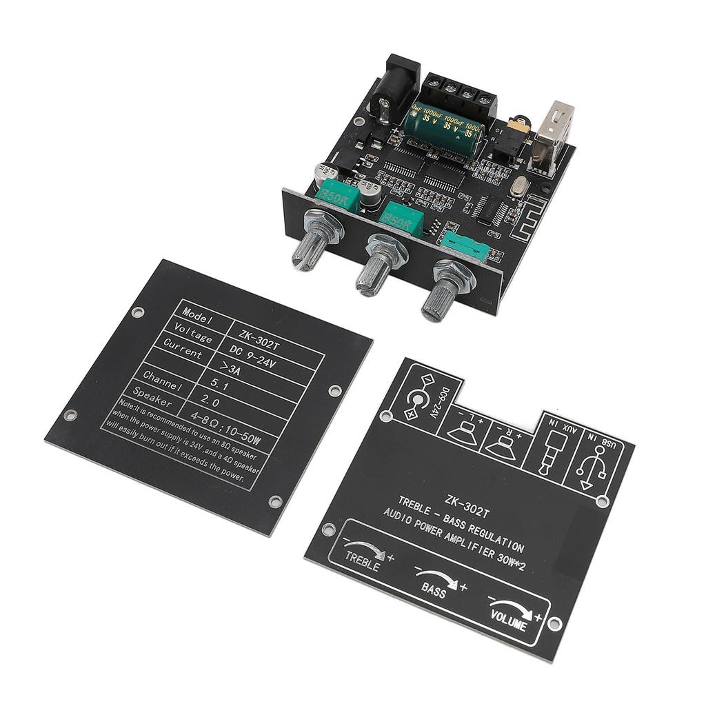 ZK 302T Digital Amplifier Module Bluetooth 5.1 TPA311D2 Chip 2.0 Channel 30W X 2 AUX USB APP Support