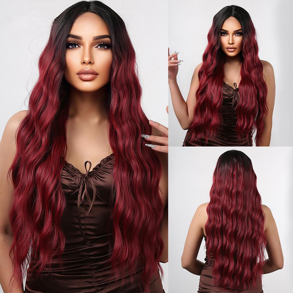 ALAN EATON Long Red Lace Front Wig Synthetic Wavy Curly Wigs for Black White Women Natural High Density Heat Resistant