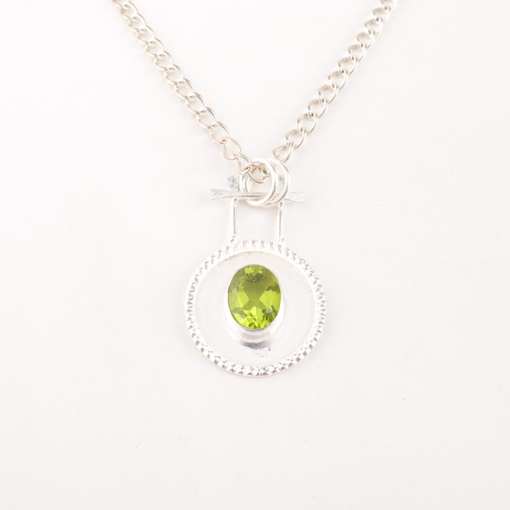 Peridot Gemstone 925 Stamped Silver Jewelry Handmade Pendant 1.4" For Women Gift PP-57-2