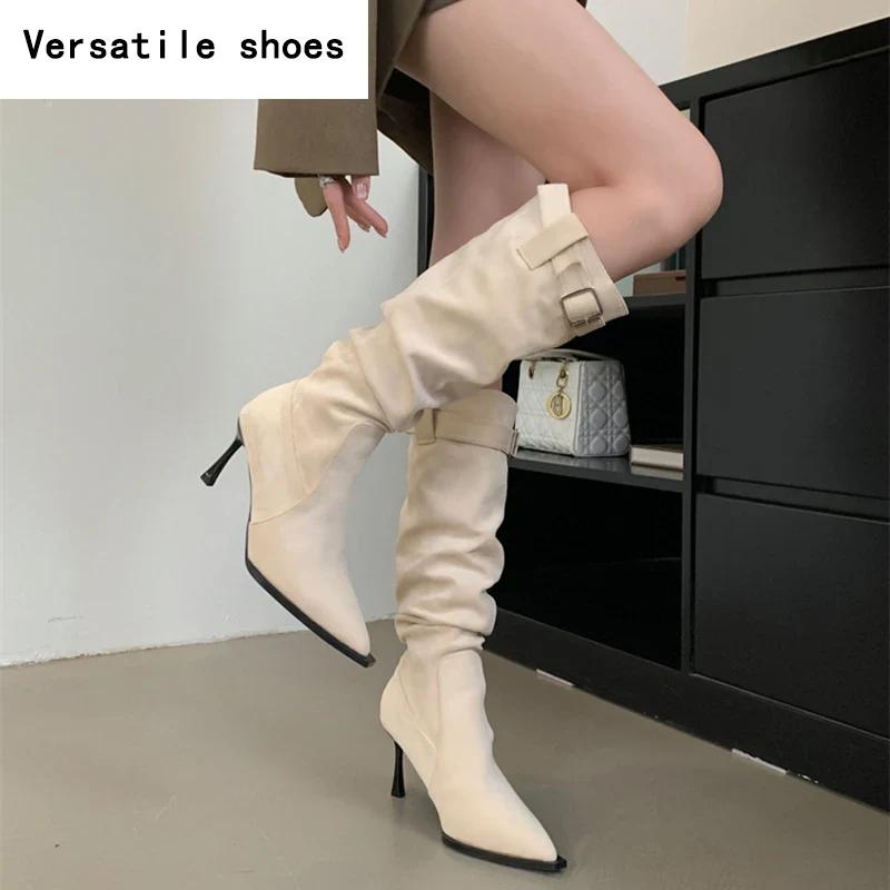 High Heel Women Knee High Boots Fashion Pointed Toe Slip On Shoes Dancing Party Dress Long Botas De Mujer