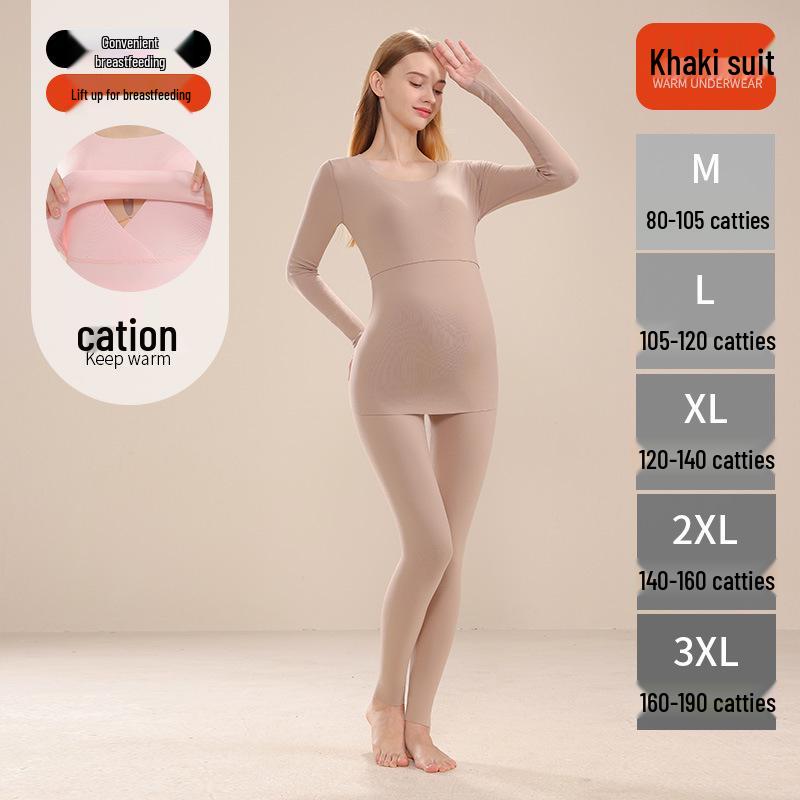 

Thickened Fleece Maternity & Nursing Pajamas Set - Warm Autumn/Winter Confinement Wear XL (120-140 lbs)