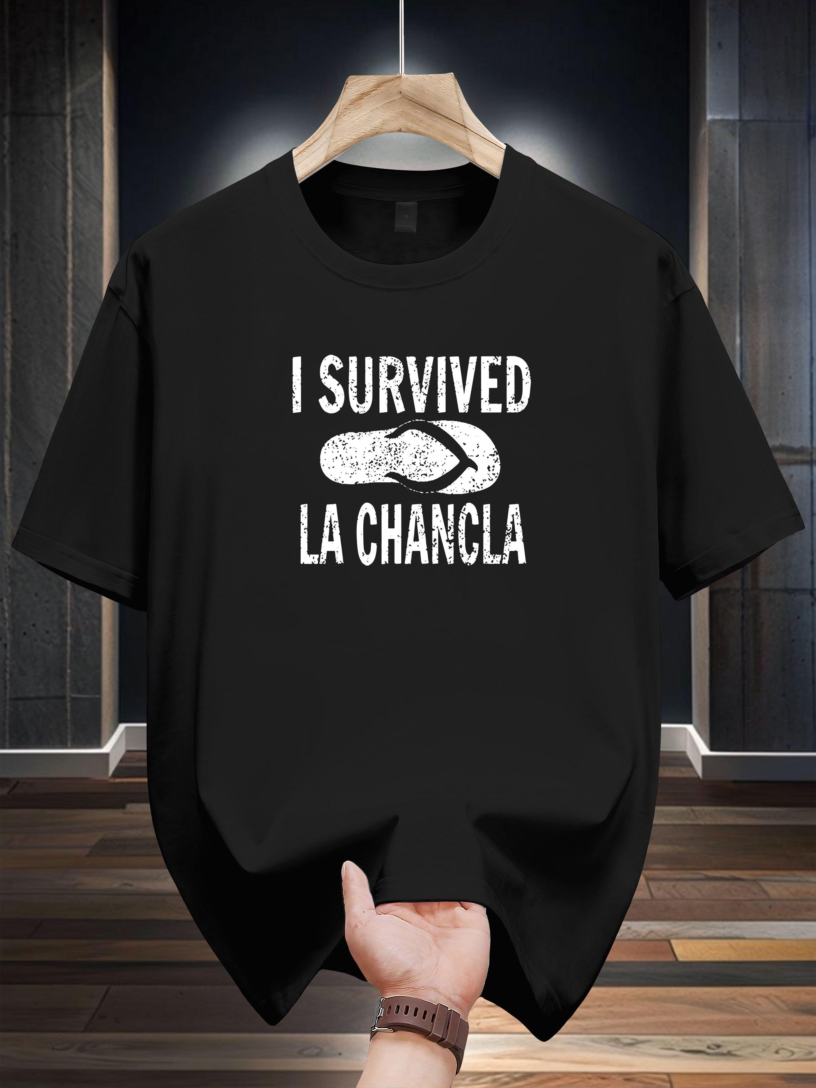 Niuwang Selection 200g 100% Cotton Short Sleeve T-shirt - White Casual Graphic Print Tee with Flip-Flops Design & I Survived La Chancla Text XXL
