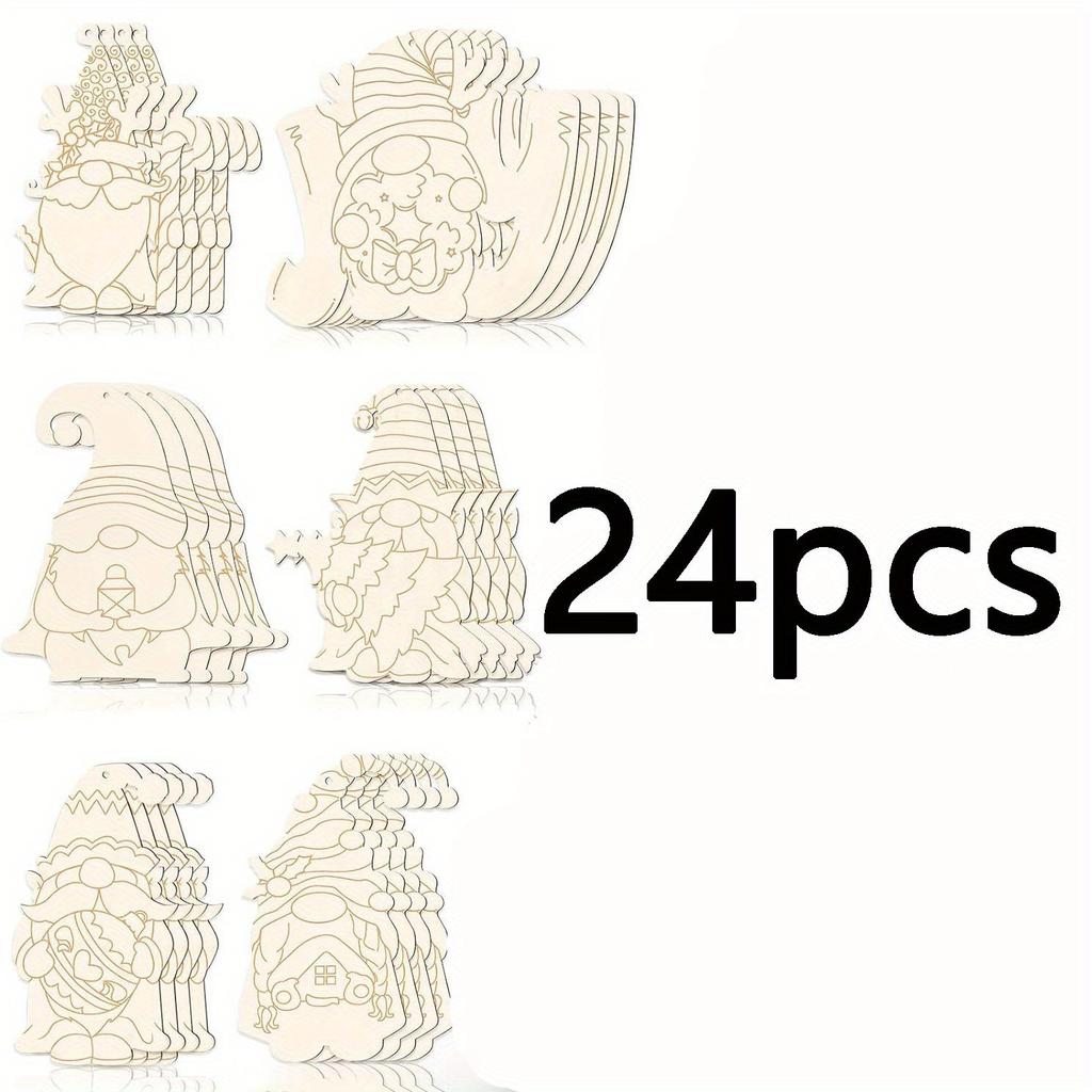 6/12/24/36 Unfinished wooden cut-outs, festive Christmas dwarf wooden decorations suitable for DIY crafts and painting