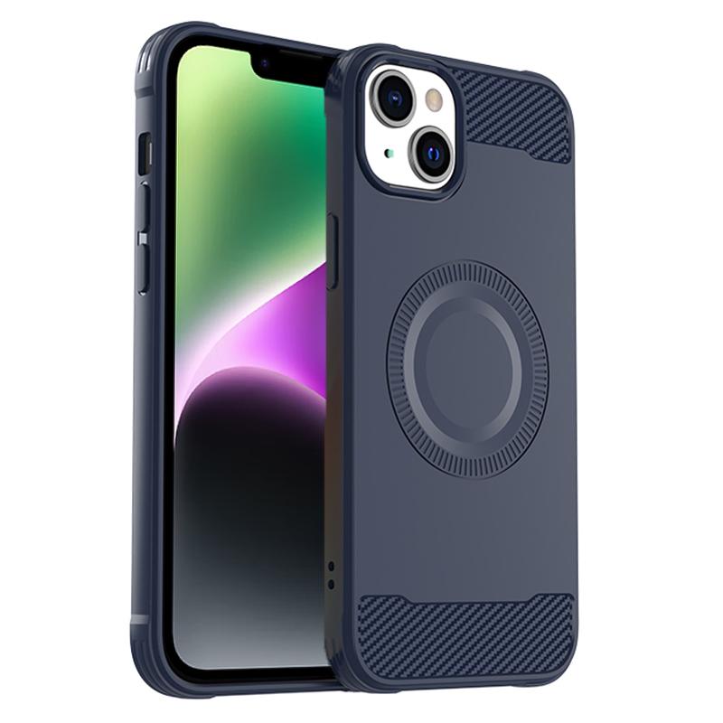 

For iPhone 14 Case Compatible with MagSafe TPU Phone Cover Carbon Fiber Texture Blue