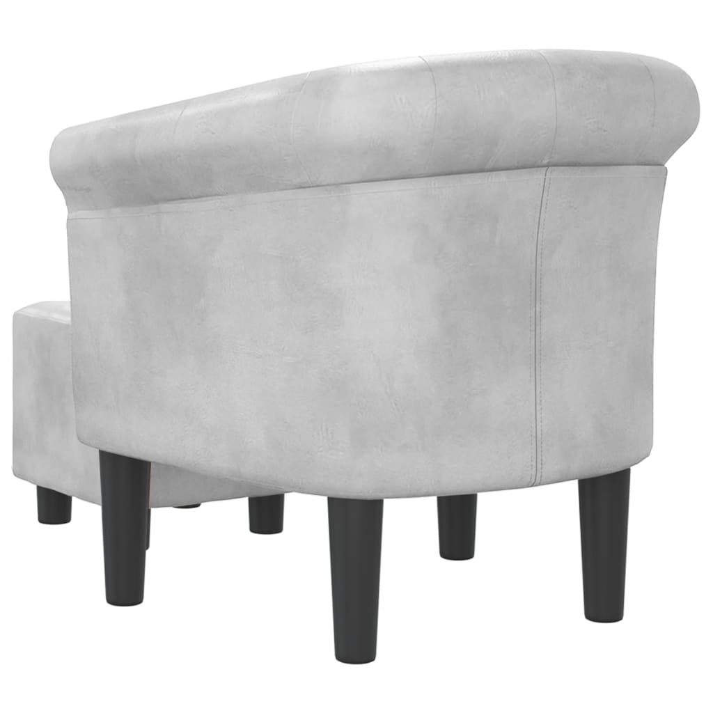 Club Chair with Footstool Silver Faux Leather