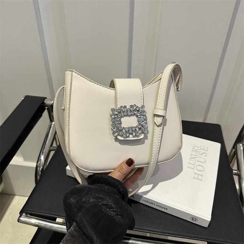 Fashionable Pu Crossbody Bag With Diamond Accents And Soft Medium Hardness белый