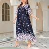 Plus Size V-Neck Short Sleeve Printed Pullover Dress - Spring/Summer Style