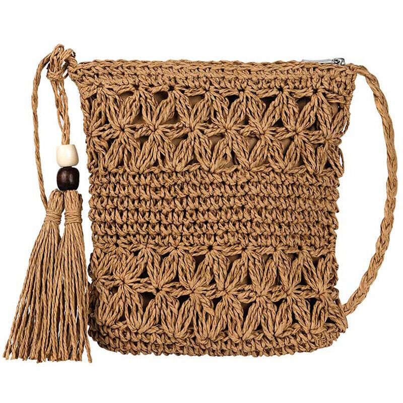 Straw Weaving Shoulder Bags for Women Tassel Beach Crossbody Bag Messenger Bag