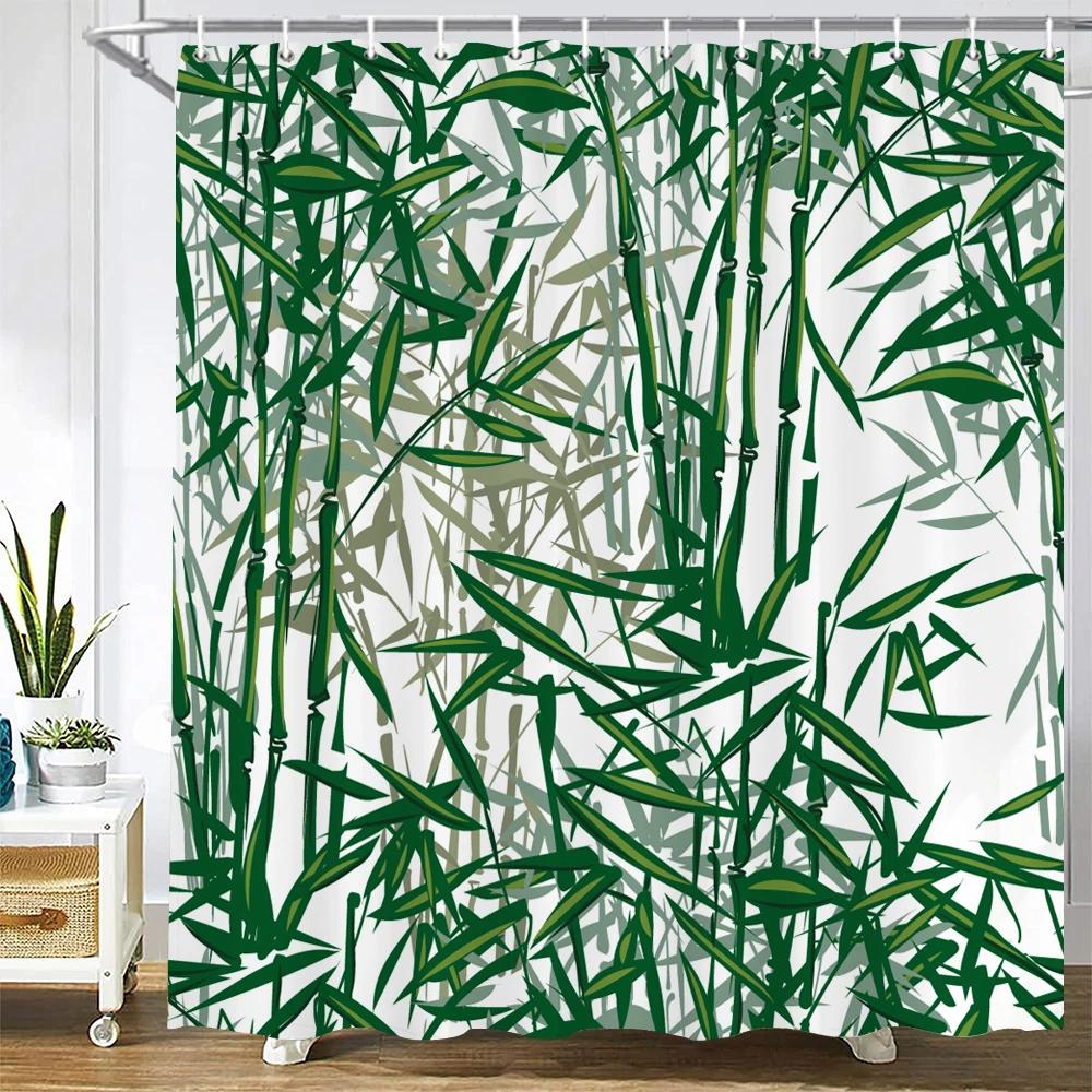 Green Plant Leaves Print Shower Curtains Watercolor Boho Floral Waterproof Morden Bathroom Bathtub Curtain Room Decor With Hooks