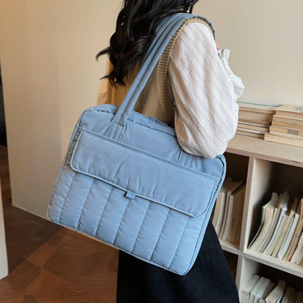 Simple Solid Laptop Shoulder Bag Handbag Shockproof Computer Storage Bag File Package Large Capacity Nyl Tote Bag Travel