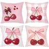 Pink Cherry Pillows With Bows Heart Pattern Polyester Pillowcase, Sofa Decorative Cushion Cov Headboard Pillow