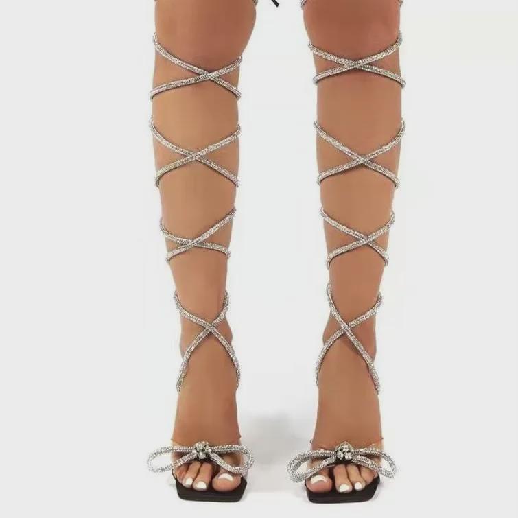 Women's Roman Rhinestone Bow High-Heel Sandals, Summer 2022