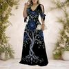 Women Plus Size V Neck Cold Shoulder Short Sleeve Tie Cuffs Printed A Line Long Dress