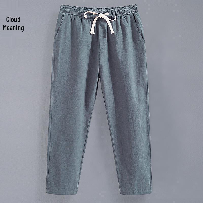 Men's Casual Linen-Cotton Nine-Point Trousers - Lightweight Straight-Fit Summer Pants