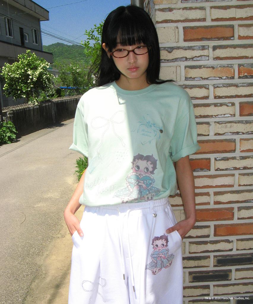 RONRON Betty Boop Dreamy Ribbon Over Fit T Shirt Mint