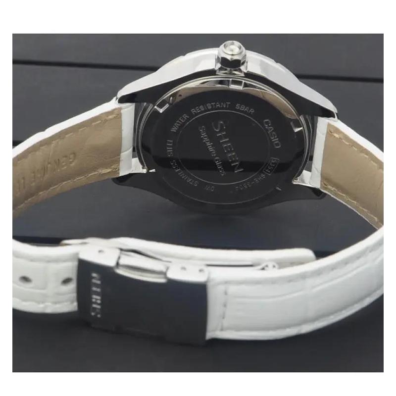 Casio SHEEN Series Three-dial Rhinestone-trimmed Stopwatch Day and Date Display Waterproof Sports Business Quartz Movement Leather Strap SHE-3504L-7AU
