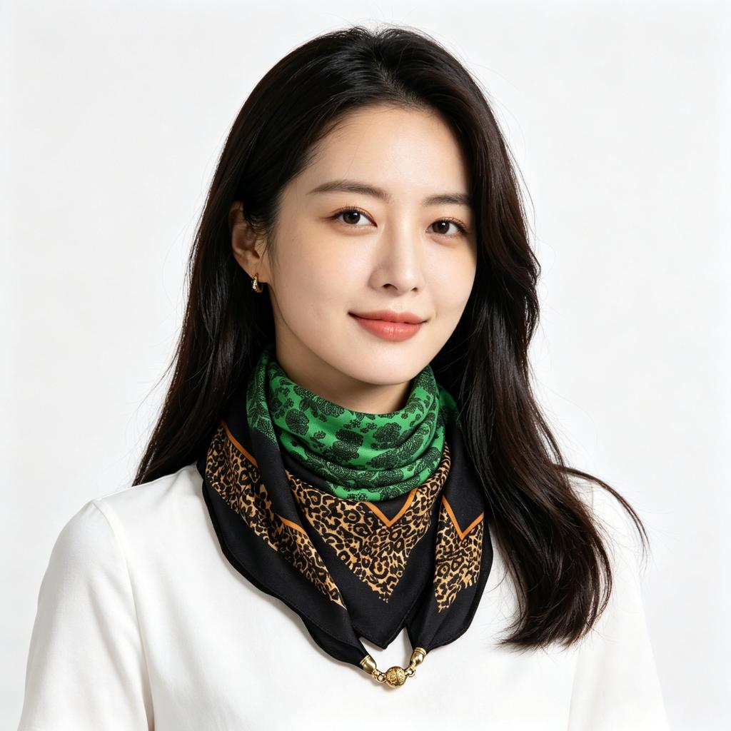 Magnetic silk scarf buckle chain silk scarf small square scarf spring, autumn and winter advanced sense matching shirt scarf neck protection scarf wom
