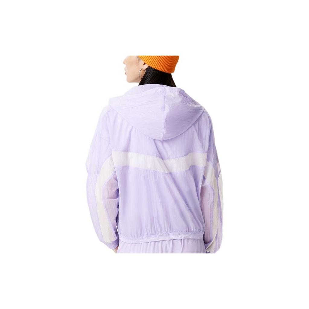 Li Ning Sports Trend Series Loose Color Block Ice Silk Quick Dry Hooded Jacket Women Jacket Purple AFDS310-3