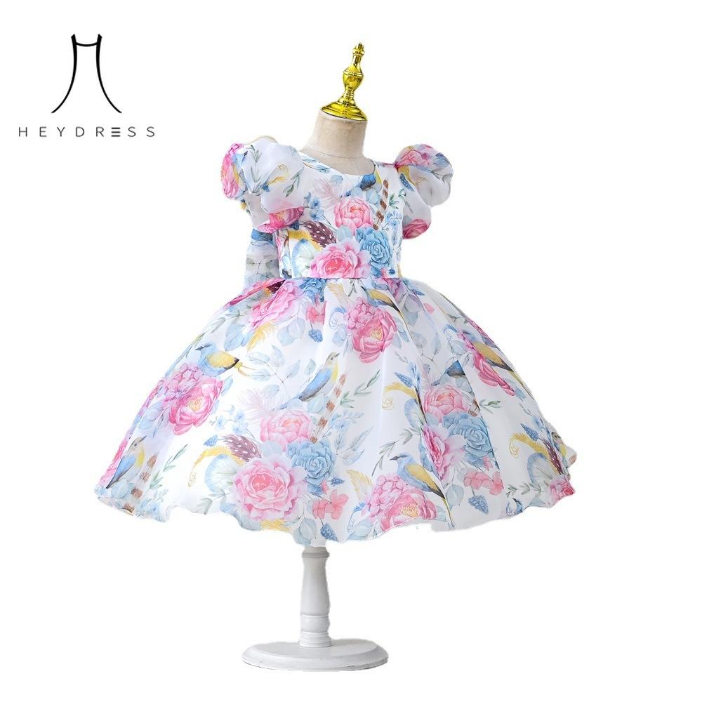 Dívčí šaty Léto Dětské oblečení Nové Šifonové Dívčí Show Kostým Krátký rukáv Tištěné Dětské Princeznovské šaty