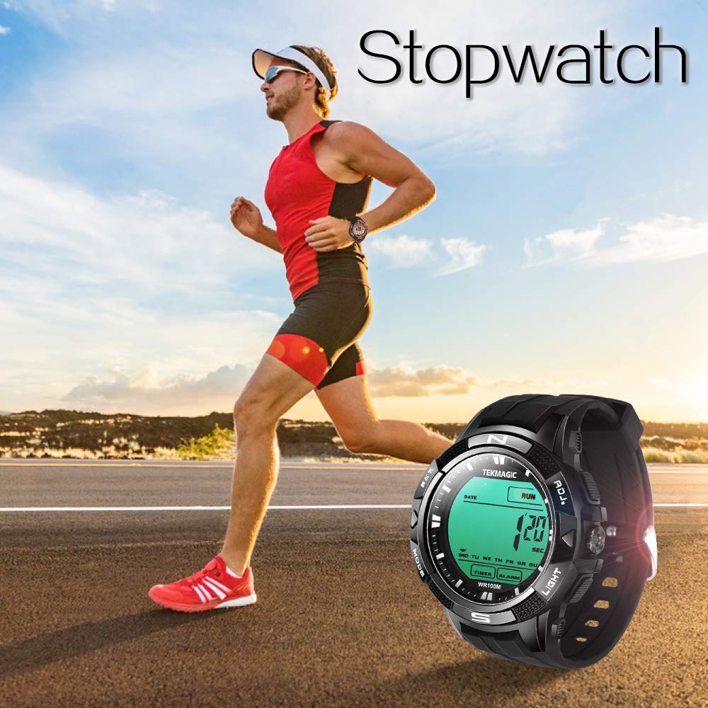 TEKMAGIC 100m Waterproof Digital Swimming Watch with Alarm Clock and Stopwatch, Dual Time Zone Display, Timer Countdown, 12/24 Hour Format