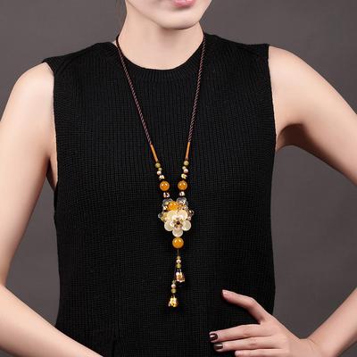 GemChic Damen Neue Vintage Ethnische Glas Blume Wassertropfen Kristall Anhänger Halskette Verstellbare Kette Mode Geburtstag Weihnachten Schmuck Geschenk