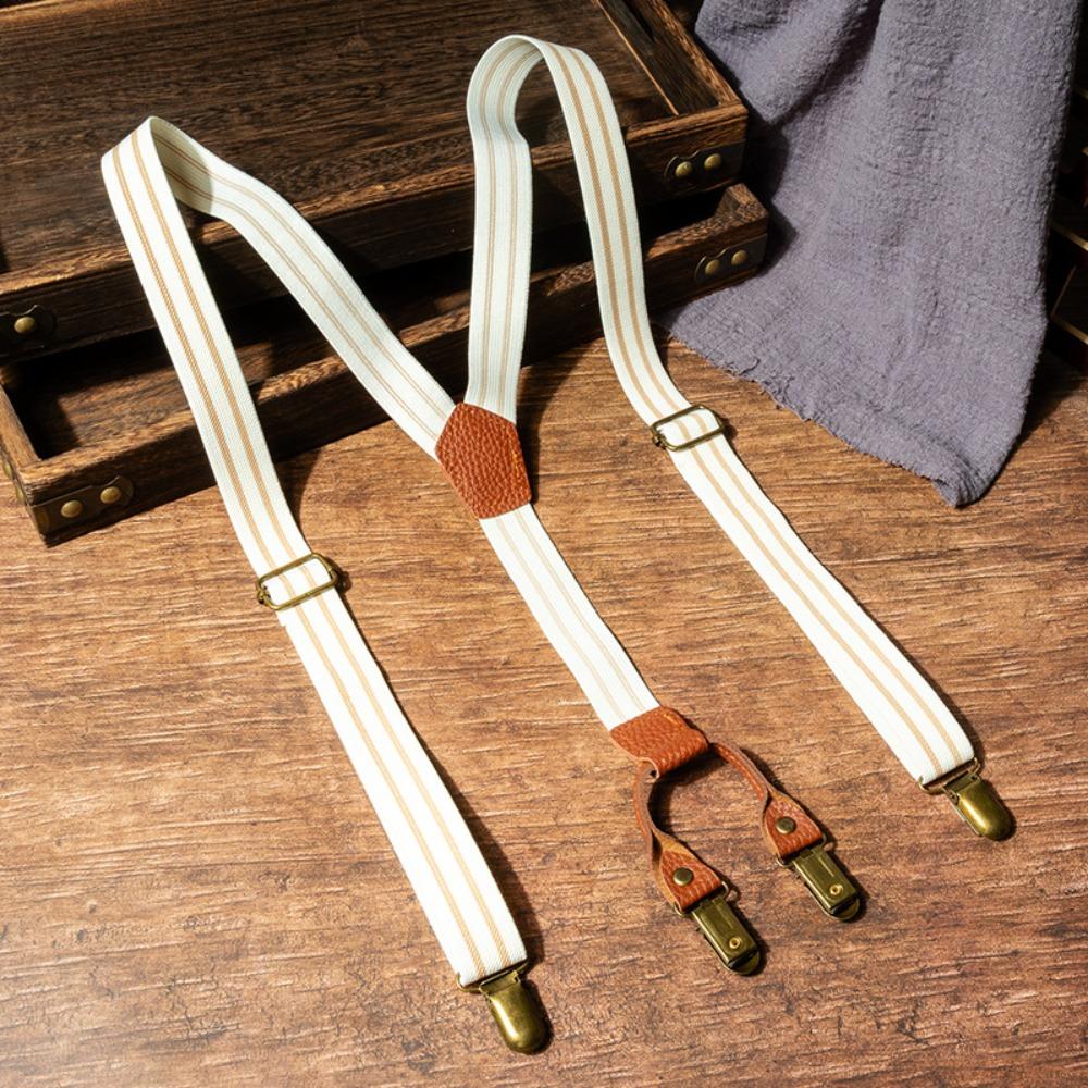Metal Clip Suspenders for Men Retro Stripe Suspender Clip Casual Y-Type Suspenders  Gift