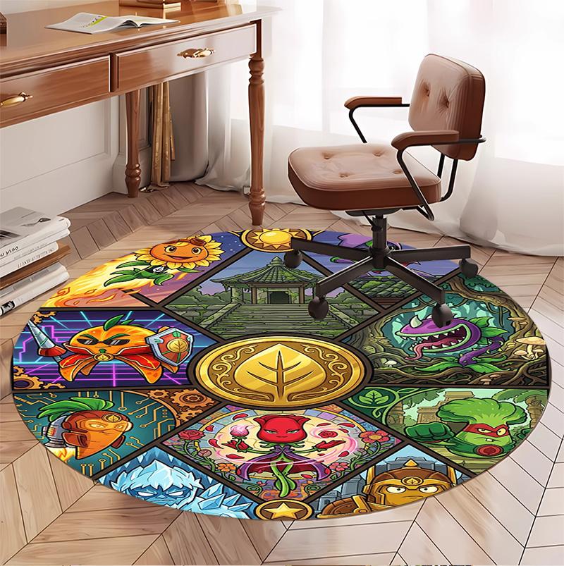 Plants VS Zombies Pattern Round Rug, Indoor/Outdoor Mat, for Picnic, Gameroom, Bedroom, Office, Living Room, Home Decor Carpet, Birthday Gift